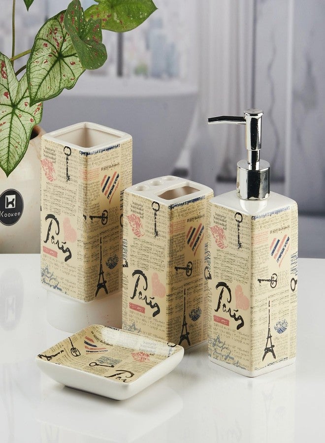 Kookee Ceramic Bathroom Set - Stylish 4 Piece Bath Accessories Kit with Soap Dispenser, Toothbrush Holder, Tumbler & Soap Dish - Modern & Designer Decor for Home & Guest Bathrooms,Multicolor (11141) - Image 2